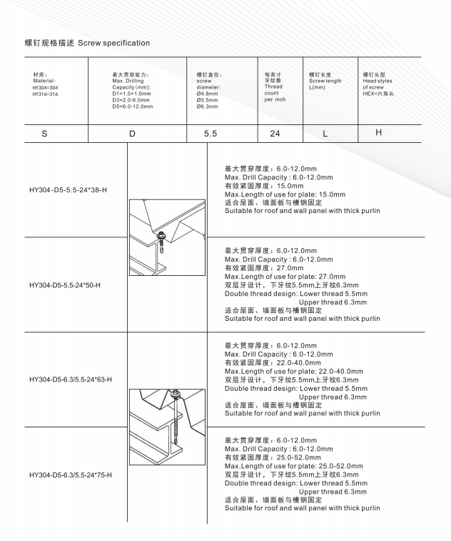 厚檀條固定螺釘